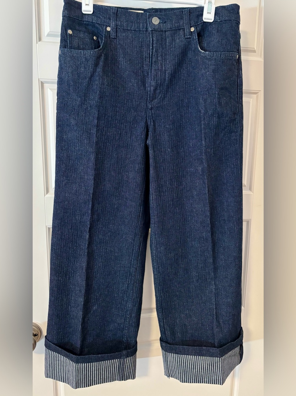 New Anthropology Pilcro Dark Blue Wide-Leg Cuffed Jeans